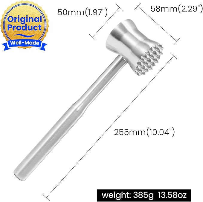 304 Stainless Steel Meat Tenderizer Mallet, Dual Side Meat Hammer Chicken Pounder, Heavy Duty Meat Beater for Steak and Beef, Meat Pounder Kitchen Cooking Mallet Dishwasher Safe