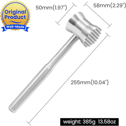 304 Stainless Steel Meat Tenderizer Mallet, Dual Side Meat Hammer Chicken Pounder, Heavy Duty Meat Beater for Steak and Beef, Meat Pounder Kitchen Cooking Mallet Dishwasher Safe