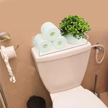 Tasybox Toilet Paper Holder with Storage, Acrylic Toilet Tank Tray, Clear Bathroom Trays with Handles Vanity Tray for Home Decor