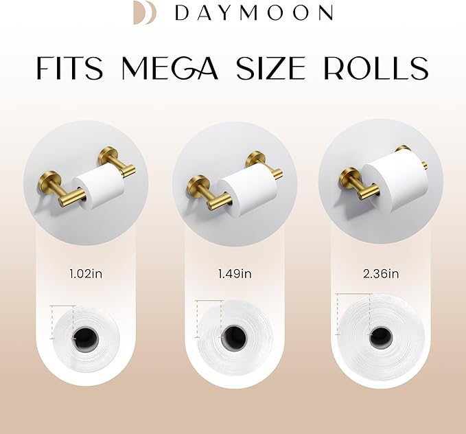 Day Moon™ Gold Toilet Paper Holder - Brushed Gold Toilet Paper Holder Wall Mount - Modern Toilet Paper Roll Holder - Gold Bathroom Toilet Paper Holder