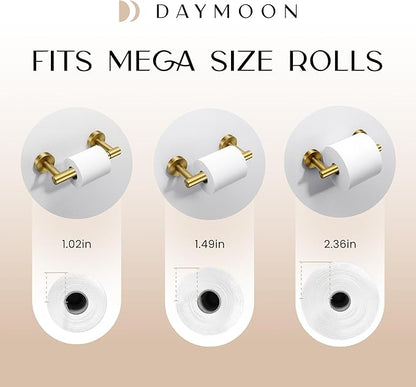 Day Moon Designs Toilet Paper Holder with Shelf - Flushable Wipes Dispenser & Storage Fits Any Bathroom, Keep Your Wet Wipes Hidden - Stainless Steel Wall Mount Bathroom Organizer - Gold, Small