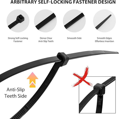 Cable Zip Ties,400 Pack Black Assorted Sizes 12+8+6+4 Inch,Multi-Purpose Self-Locking Nylon Cable Cord Management,Plastic Wire Ties for Home,Office,Garden,Workshop. By HAVE ME TD
