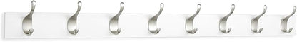 Amazon Basics Wall Mounted Modern Coat Rack for Entryway and Bedroom with Versatile Storage Hooks, Rectangular, 8-Hook, White | Rectangular, Modern