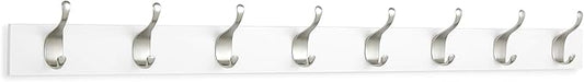 Amazon Basics Wall Mounted Modern Coat Rack for Entryway and Bedroom with Versatile Storage Hooks, Rectangular, 8-Hook, White | Rectangular