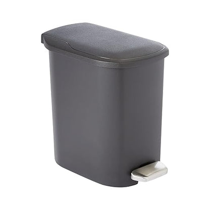 Amazon Basics Compact Plastic Bathroom Trash Can with Soft-Close Lid,Hands-Free Foot Pedal,Removable Inner Bucket,6 Liters,Black,(Pack of 6)