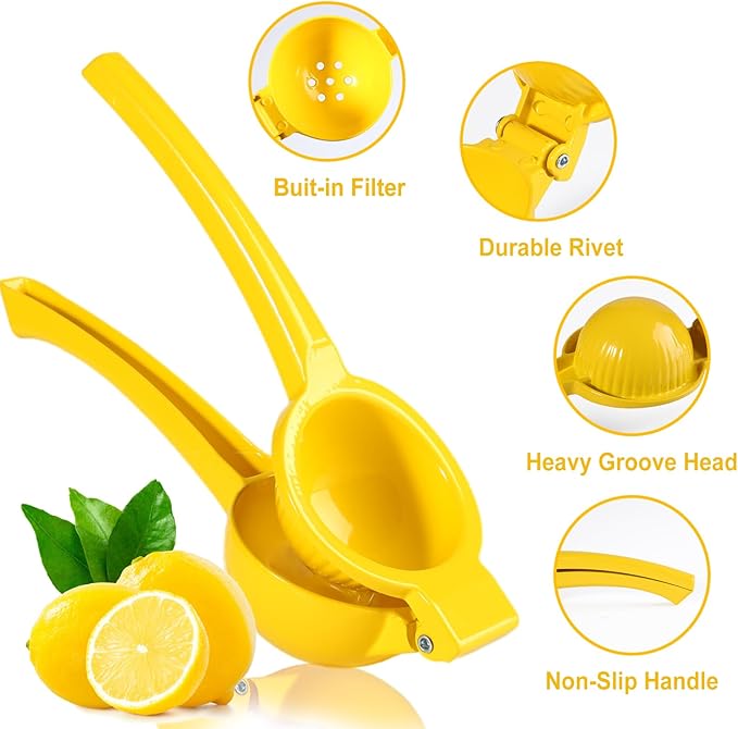 TEZZ Lemon Squeezer, Large Metal Manual Lime Citrus Juicer Hand Press | Ergonomic handle large bowl easy press for lemons and limes