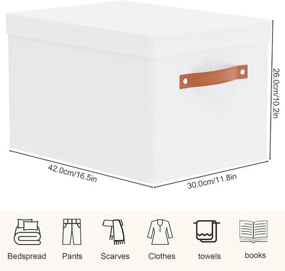 YheenLf 1 Pack Storage Box with Lid, Storage Basket for Shelves with Handles, Fabric Closet Organizer, White, 16.5 x 11.8 x 10.2 Inch