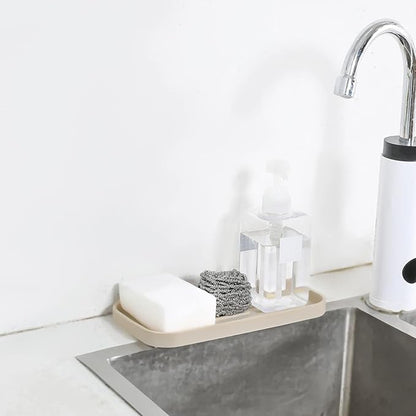 MicoYang Silicone Kitchen Sink Organizer Tray for Multiple Usage,Eco-Friendly Sponges Holder for Kitchen Bathroom Counter or Sink,Dish Soap Dispenser,Scrubber,Bottle,Cup (Tapioca, 10"×5.3")