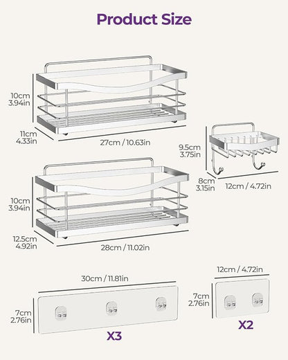 ODesign Shower Caddy 3 Pack-Shower Organizer Shelves Rack Rustproof SUS304 Stainless Steel for Bathroom Storage&Kitchen-No Drilling Adhesive Shower Caddy Shelf Dorm Room Essentials-Silver