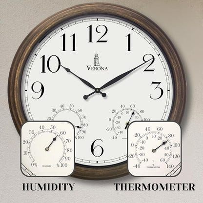 Outdoor Clocks for Patio Large Waterproof with Thermometer - 24 inch Indoor Outdoor Wall Clock with Temperature and Humidity Combo - Weatherproof, Accurate & Easy to Read for Pool, Garden & Home Decor