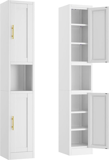 Ckzbx Tall Narrow Storage Cabinet 66.93" H Tall Bathroom Cabinets Metal Pantry Cabinet, 4 Adjustable Shelves for Kitchen, Home Office, Living Room, Dinning Room (12 inches Wide White)