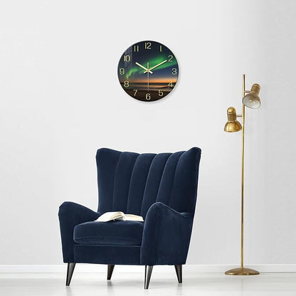 Beach Wall Clock for Bedroom 14 Inch Glass Silent Wall Clock Battery Operated Analog Clocks Wall Decorative
