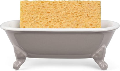 6.5" Ceramic Mini Decorative Clawfoot Bathtub Bar Soap Dish, Kitchen Sponge Holder and Shower Tray for Bathroom, 1 Pack(Taupe)