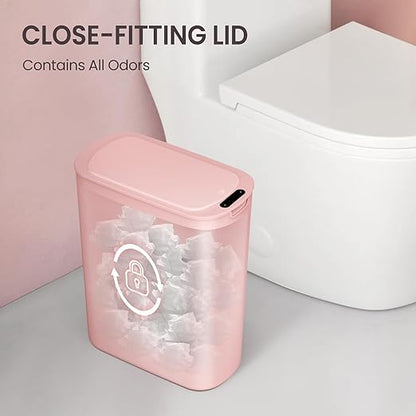 Cesun Motion Sensor Trash Can, 5 Gallon Automatic Bathroom Garbage Can with Lid, Touchless Smart Plastic Slim Wastebasket for Bathroom, Office, rv, Bedroom, Living Room, Pink