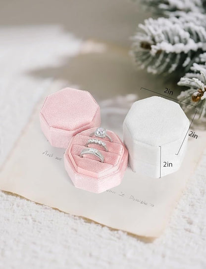 Velvet Ring Box, 3 Slots Wedding Ring Box, Vintage Octagon Premium Jewelry Display Holder Gift Box with Detachable Lid for Engagement Wedding Box Keepsake Box Bridal Photo