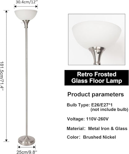 HonoDing Floor Lamp Frosted White Glass Bowl Shade - for Room Decor - Bedroom Decor - Floor Lamp for Bedroom - Floor Lamps for Living Room (Brushed Nickel)