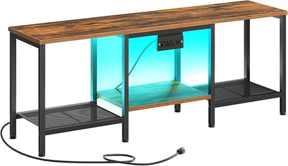 HOOBRO TV Stand with Charging Station to 55 Inches, LED Entertainment Center, Media TV Console Table with Open Storage Shelving for Living Room, Bedroom, Rustic Brown and Black BF122UDDS01