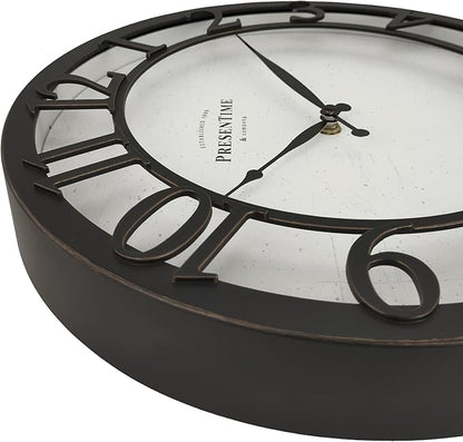 Presentime & Co 13" Farmhouse Series Wall Clock, Vintage Style, Retro Clock, Silent No Ticking, Raised 3D Arabic Numeral, Oil Rubbed Bronze Finish.
