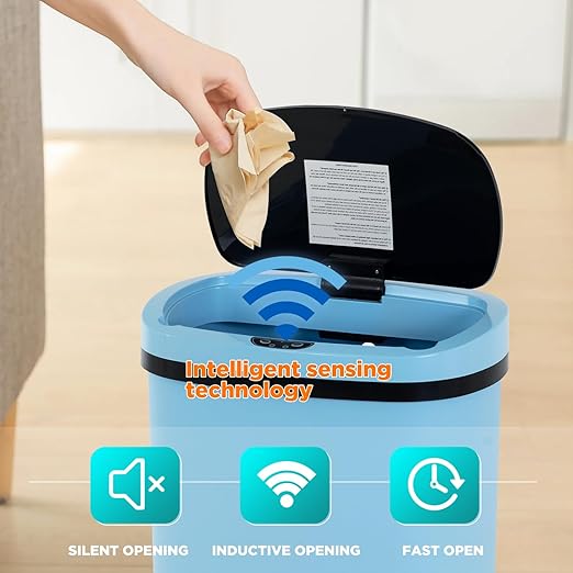 PayLessHere | 13 Gallon Plastic Trash Can | Blue | Automatic Touchless Lid with Motion Sensor | Kitchen Garbage Can with Waterproof Design | for Home, Office, Bathroom | Pack of 1