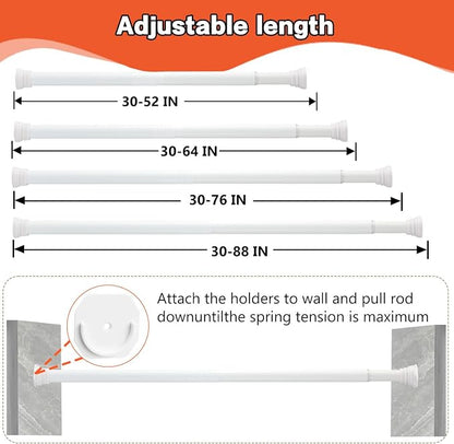 Closet Rod for Hanging Clothes, with No Drilling Holder 30 to 88 Inch Adjustable White Closet Rods, Space Saving Tension Spring Pole Heavy Duty Bar for Wardrobes, Shoe Cabinets