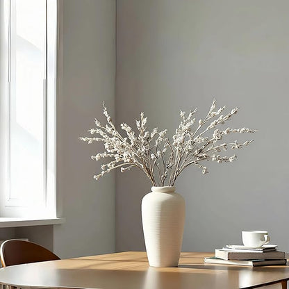 NEBRYX Large Ceramic Vase, 11 inch Minimalist Vase for Home Decor, Handmade Farmhouse Flower Vase for Table Centerpiece, Wedding, Living Room, Kitchen Decoration, Shelf Decor (Rice White)