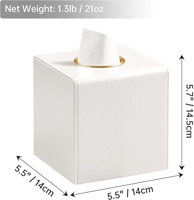 MEIBOOCH Square Tissue Box Cover, Luxury PU Leather Tissue Holder with Magnetic Closure (Beige)