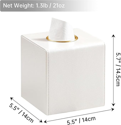 MEIBOOCH Square Tissue Box Cover, Luxury PU Leather Tissue Holder with Magnetic Closure (Beige)