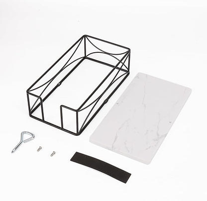 Livabber Guest Napkin Holder, Metal Bathroom Paper Hand Towel Storage Modern Napkin Tray Caddy for Countertop, Table Kitchen, Dinning Room (Black, Marble Base)
