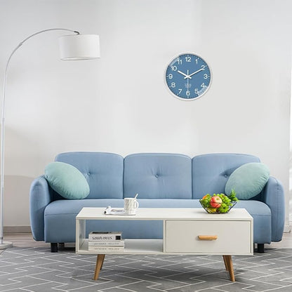 XNM Modern Wall Clocks Battery Operated Classic Analog Clock for Living Room Kitchen Bedroom Decor 12 Inch Simple Blue Wall Clock Silent Non Ticking