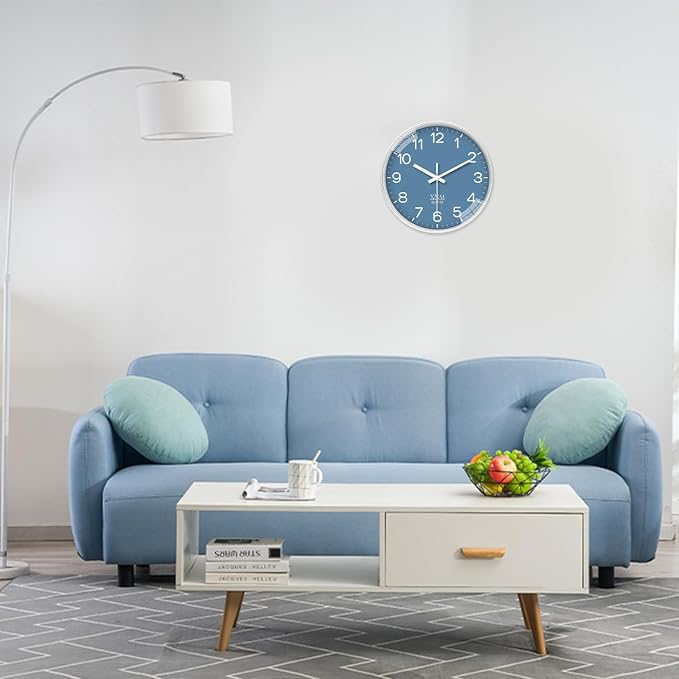 XNM Blue Minimalist Wall Clocks Battery Operated 8 Inch Classic Analog Clock for Living Room Office Bedroom Decor Modern Small Wall Clock Silent Non Ticking
