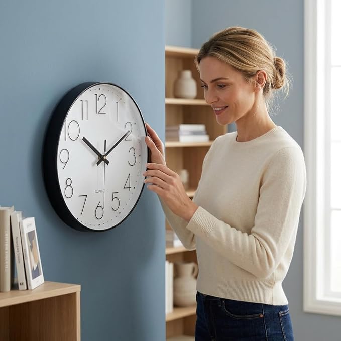 jomparis 10 Inch Black Wall Clock Battery Operated Silent & Non-Ticking Wall Clock Classic Clock for Home, Office, Bedroom, School