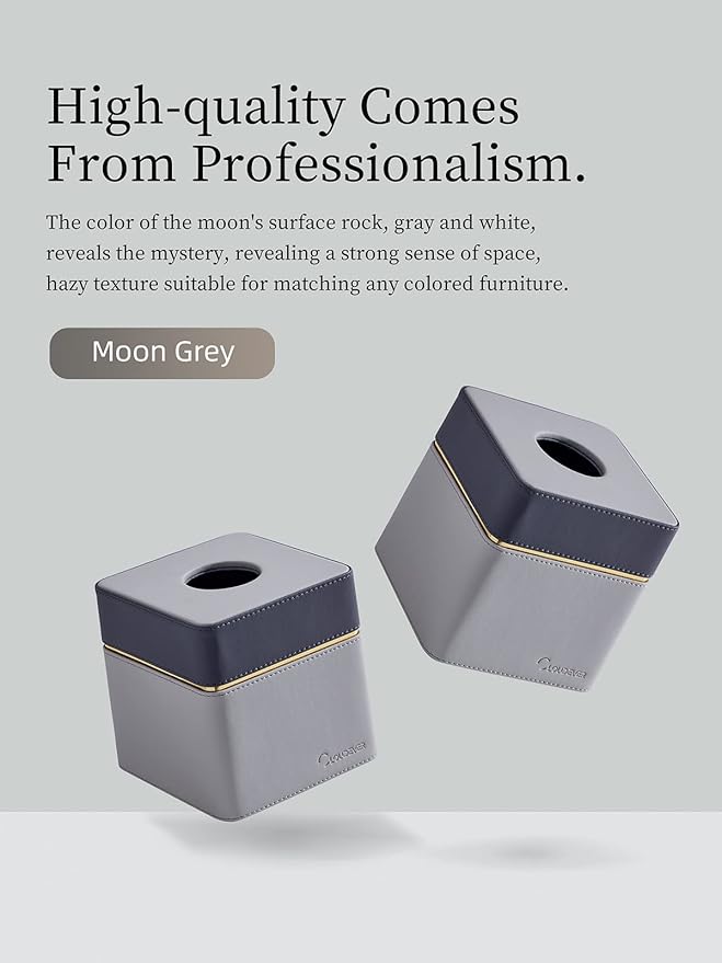 Cloudever Tissue Box Holder Cover Square, Modern PU Leather Decorative Tissue Cube Holder Organizer - Moon Grey