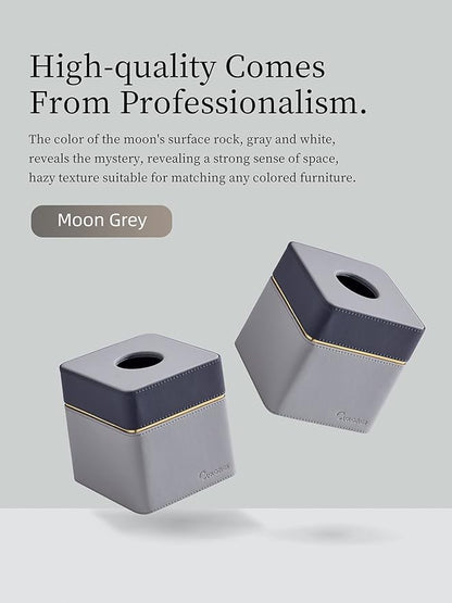 Cloudever Tissue Box Holder Cover Square, Modern PU Leather Decorative Tissue Cube Holder Organizer - Moon Grey