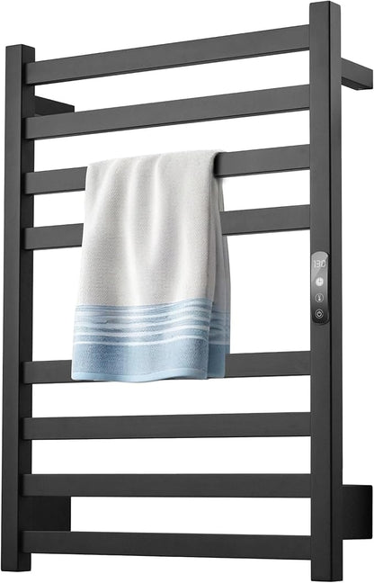 Towel Warmer Matte Black Heated Towel Rack for Bathroom Wall Mounted Electric Towel Dryer Rack with Temperature Control and 24 Timer Plug-in/Hardwired