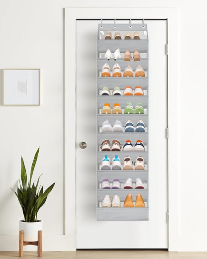 AOODA 10 Tier Clear Over the Door Shoe Organizer Storage, Deep Pockets Large Hanging Shoe Rack for Closet Door, Fit 20 Pairs Shoe Holder Hanger for Boots (Grey)