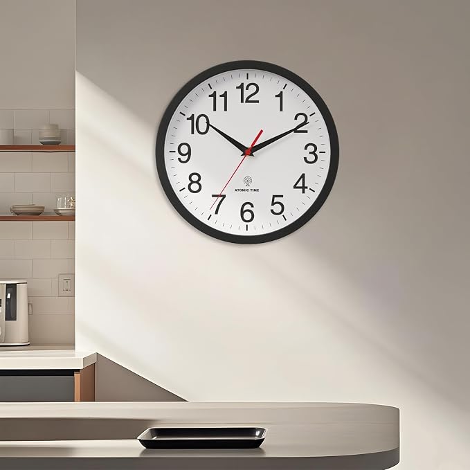Rohioue Atomic Wall Clock, Modern 12 Inch Battery Operated Wall Clocks, Analog Clock for Living Room, Office, Home, Bedroom, Kitchen, Bathroom(Black)