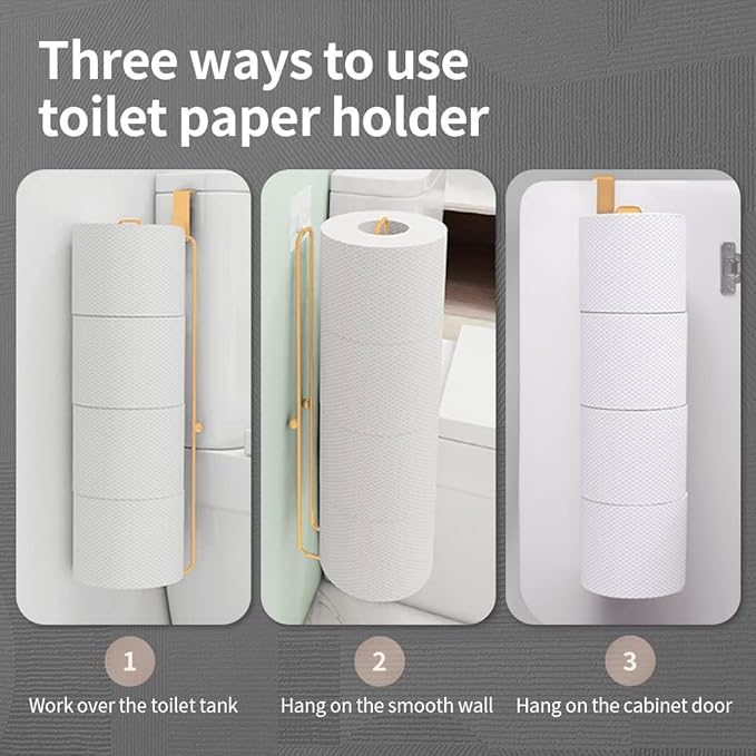 Conworld Toilet Paper Storage Wall Mount, Over The Tank Toilet Tissue Roll Holder Dispenser Reserve for Bathroom Storage and Organization, for 4 Roll Tissue, Gold, 1 Pack
