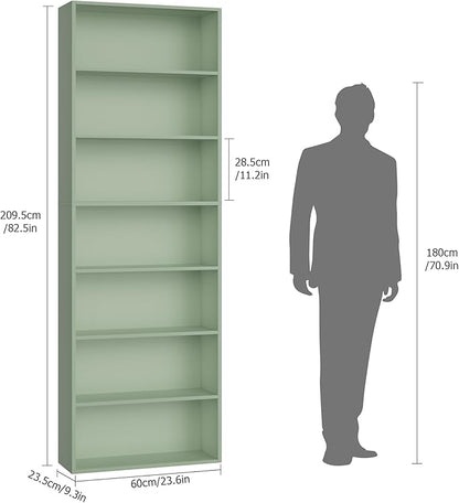 FACBOTALL 82" Tall Bookshelf, 7-Tier Open Shelves Bookcase, Freestanding Display Storage Shelves, Tall Bookcase Home Decor Furniture for Home Office, Living Room, Bedroom, Green