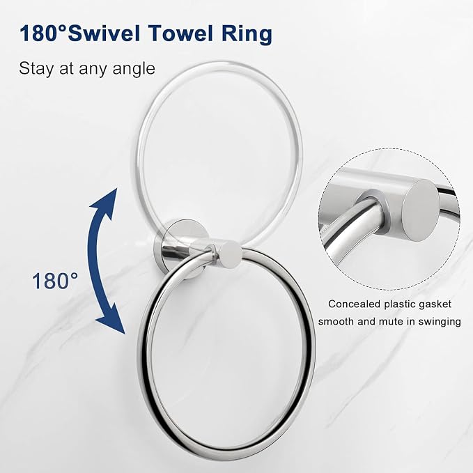 NearMoon Bath Towel Ring, Bathroom Hardware Accessories-Thicken Stainless Steel Hand Towel Holder for Bathroom, Modern Round Towel Hanger Wall Mounted (Chrome, 4 Pack)