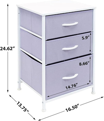 Sorbus Nightstand with 3 Drawers - Furniture Storage Chest Tower Unit for Bedroom, Hallway, Closet, Office Organization - Steel Frame, Wood Top, Pastel Fabric Bin (Purple)