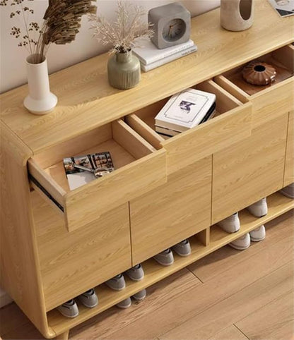 NIUYAO Shoe Storage Cabinet with 5 Drawers Solid Wood Morden Simple Style Free Standing Hidden Shoe Racks Organizer for Entrance Hallway Entryway -White Wood 71" L x 14" W x 40" H