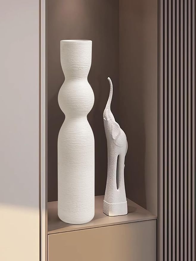Tall Skinny Vase 15 Inch Thin Vases, Handmade Ceramic Flower Vase Modern Minimalist Style for Living Room, Home, Office, Centerpiece,Table, Wedding Party (White
