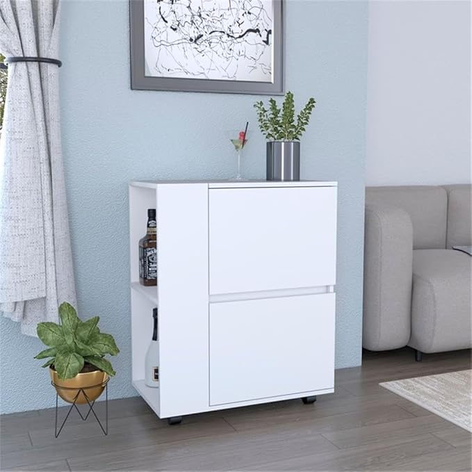 Pemberly Row Modern/Contemporary Bar Cart White Engineered Wood