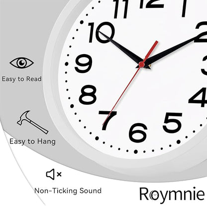 Wall Clock Silent Non-Ticking Modern Clock Battery Operated 8 Inch Small Classic Analog Decorative for Kitchen, Living Room, Office, Bedroom, Bathroom (White)