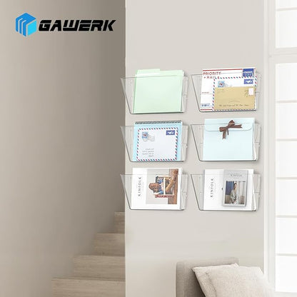 Clear Acrylic Single Pocket, Plastic Hanging Wall Mount File Holder for Office Home (Clear, 4 Pack)
