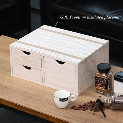 DDYURI Kitchen Storage Organizer with 3 Drawers for Coffee Brew K Cup/Coffee Pod Holder - Office Organization Drawer for Desk, Multi-Purpose Mini Wood Cabinet Countertop Stand Shelf CF2D3C White