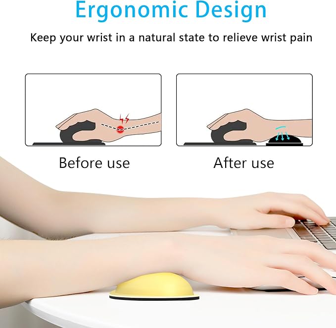 Dapesuom Mouse Wrist Rest, Ergonomic Memory Foam Mouse Wrist for Computer Desk Mats Support, PU Leather Hand Rest Pad Cushion for Gaming, Laptop, Men, Women, Pain Relief & Easy Typing, Lemon Yellow