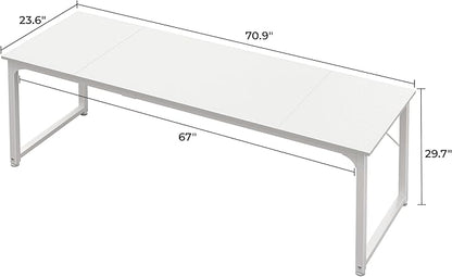Huuger Computer Desk, 70 Inch Office Desk, Gaming Desk with Storage, Writing Desk Work Desk for Home Office, Study, Long Simple Desk, Large Legroom, Metal Frame, White