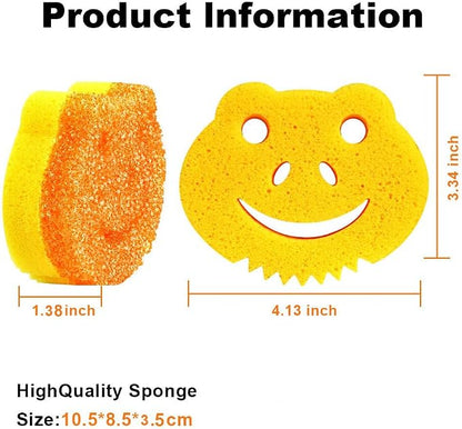 5 Pack Cute Frog Scrub Sponge, Dual-Sided Temperature Controlled Kitchen Sponge for Dishes,Furniture,Bulk Sponges Household Cleaning Pads,Multi-Functional Premium Cleaning Sponges