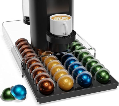 Storage Drawer for Nespresso Vertuo, Coffee Pod Holder for Counter Acrylic Top & Plastic Drawer Coffee Capsule Organizer - 40 Pods